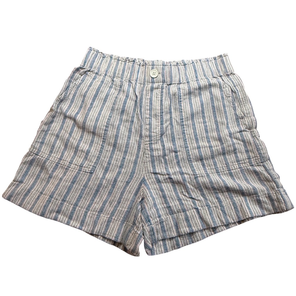 Loft Outlet Womens High Rise Shorts Blue White Striped Elastic Waist Pockets